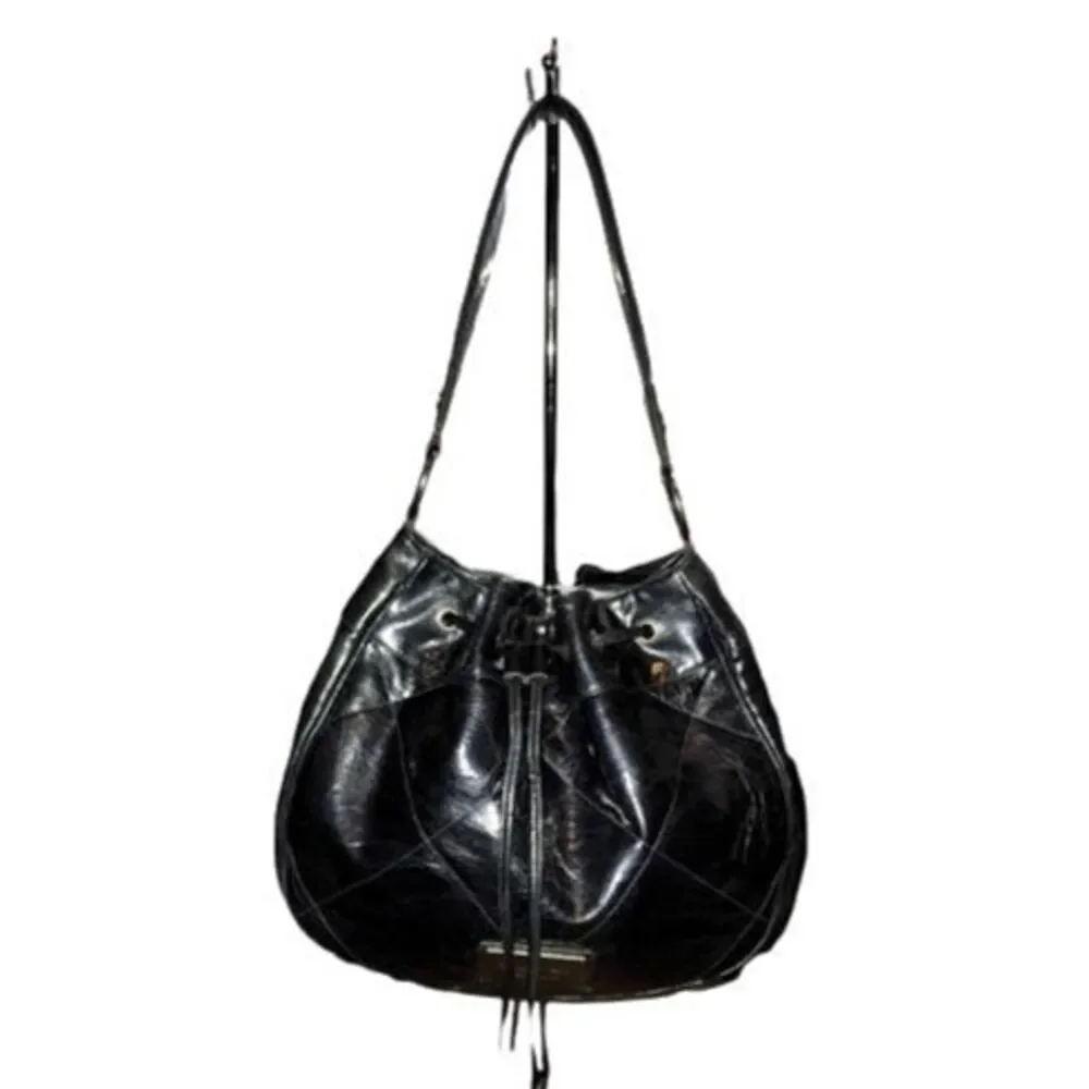 Simply Vera Vera Wang‎ Black Faux Leather Drawstring Hobo Bag 14